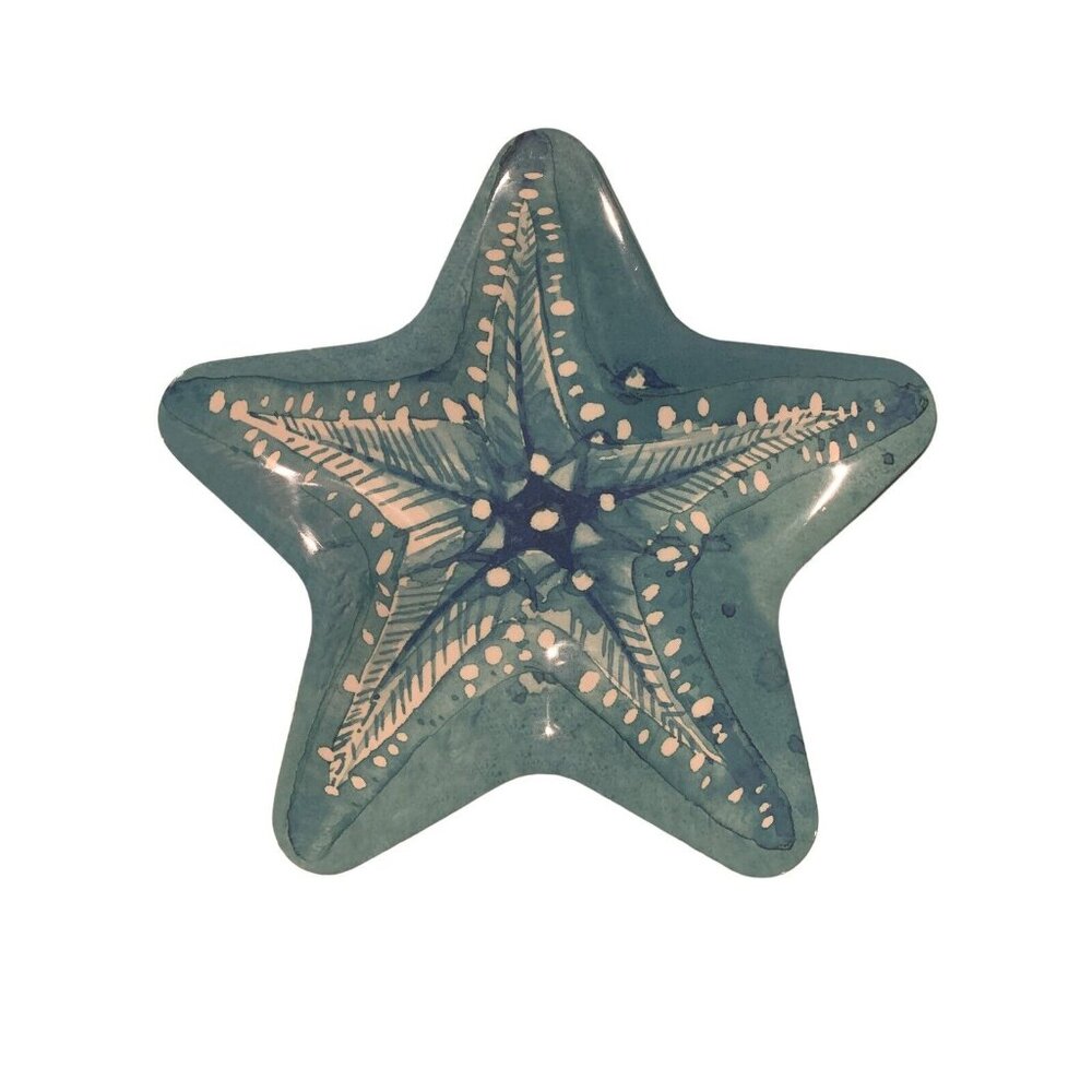 Three Star Fish Plate Dish Blue White Swirl Design Indoor Outdoor Collection - Picture 2 of 4
